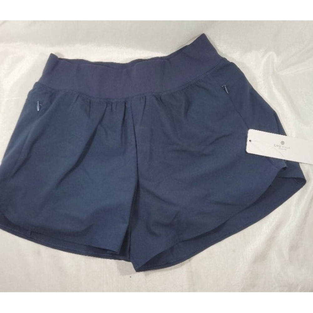 CRZ Yoga Women's 2 in 1 Double Layer Running Sport Shorts 3" - True Navy - M